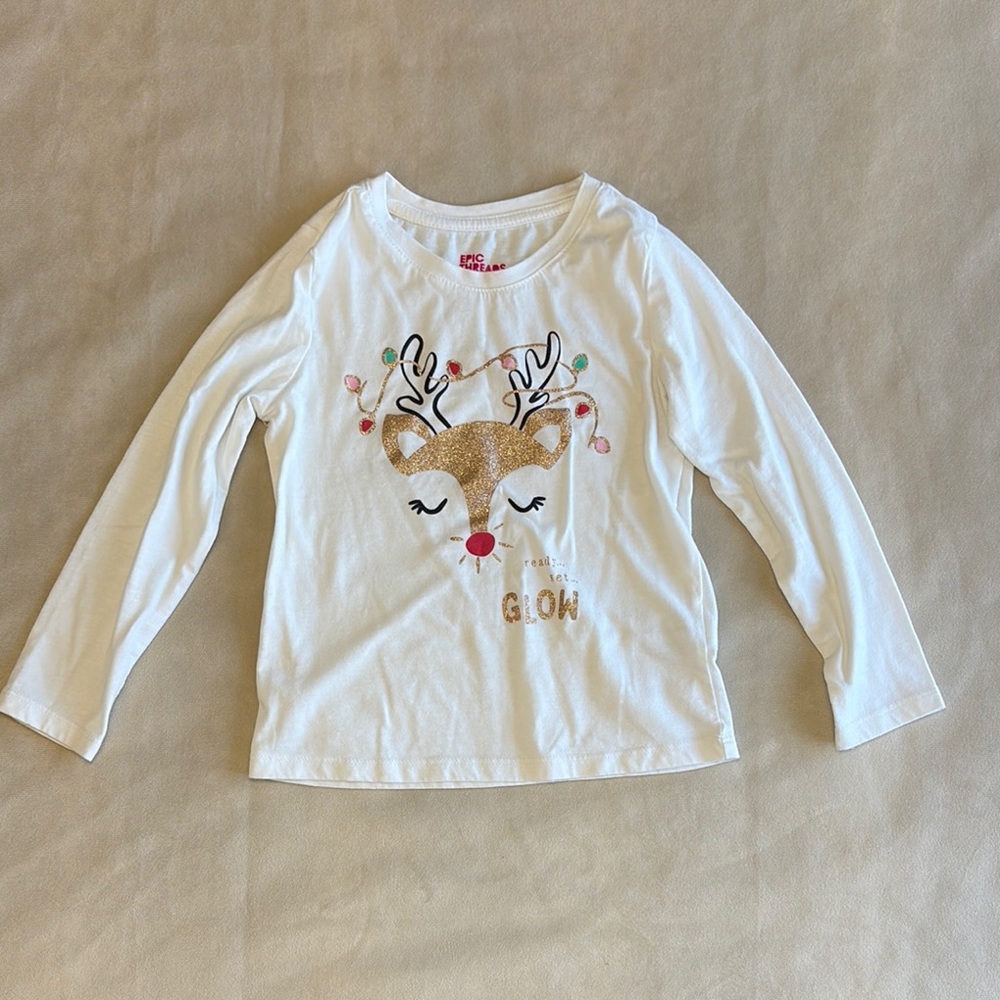 Sparkly Reindeer Christmas/Holiday Long Sleeve girls shirt